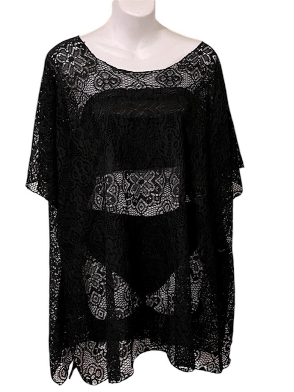 Meredithm Women’s Lace Black Mesh Lace Swimsuit Coverup New With Tag